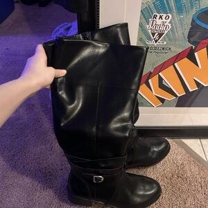 Black Leather Riding Boots - Tall Knee High Boots